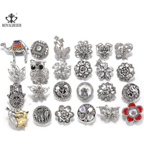 20 pcs/lot Wholesale Snap Jewelry 18mm Snap Buttons Mixed Rhinestone Metal Flower Snaps Buttons for Snap Bracelet Bangle