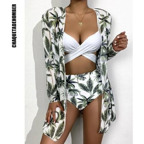 2021 Summer Sexy Floral Print Bikini Swimsuit Women 3 Piece High-Waist Push-Up Bikini Set Swimwear Female Brazilian Bathing Sui