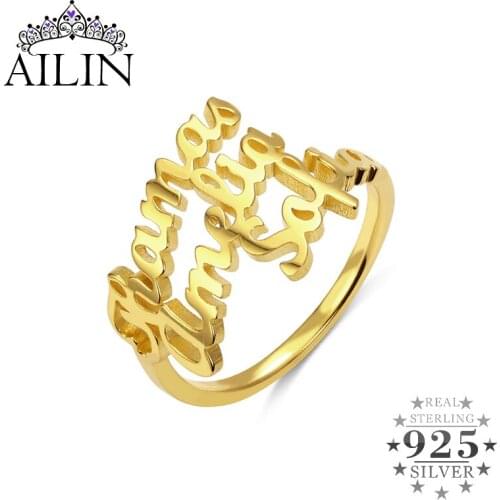 AILIN 925 Sterling Silver Name Ring Women Men Family 3 English Arabic Name Custom Ring 18K Gold Plated Personlised Jewelry Gifts