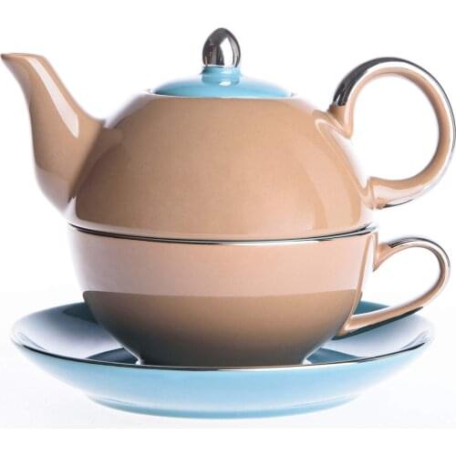 ARTVIGOR Portable Travel Tea Set for One with One Teapot,Cup and Saucer Ceramic Porcelain Office Personal Glazed Teaware Set