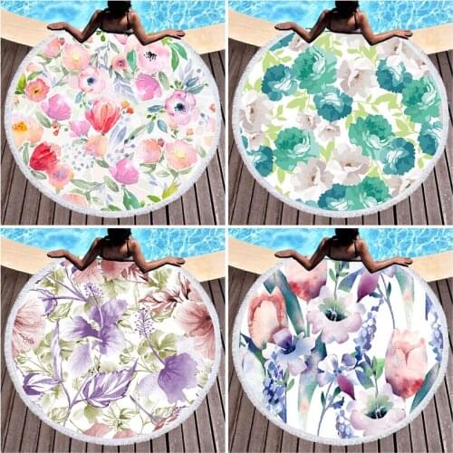 Large Beach Towel Round 150Cm Watercolor Flower Towel Beach Printed Toallas Summer Swimming Towel Bohemia Mats Blanket