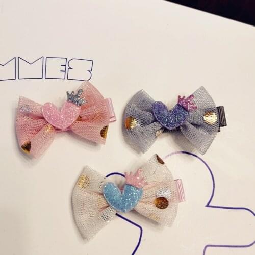 Boutique 15pcs Fashion Cute Glitter Tiaras Heart Mesh Bow Hairpins Gauze Bowknot Hair Clips Princess Headwear Hair Accessories
