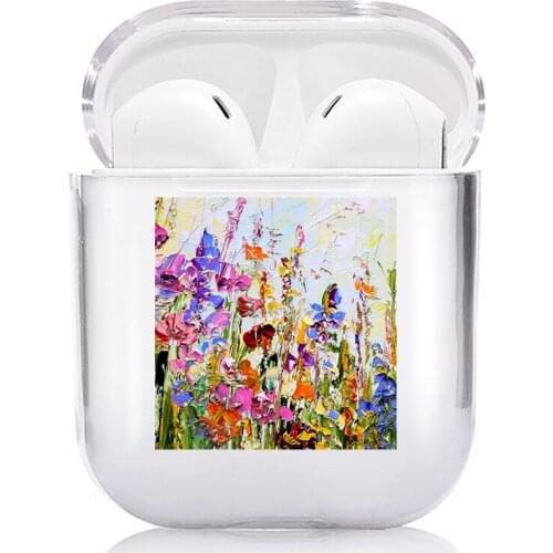 Oil painting plant pattern Cute Clear Earphone Case For Airpods 1 2 Soft Silicone Wireless Bluetooth Earphone Cover Air Pods