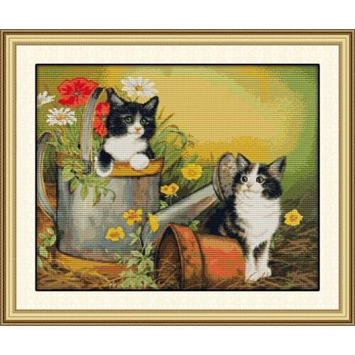 Two kittens (2) cross stitch kit 14ct 11ct cartoon cat patterns count print canvas stitching embroidery DIY handmade needlework