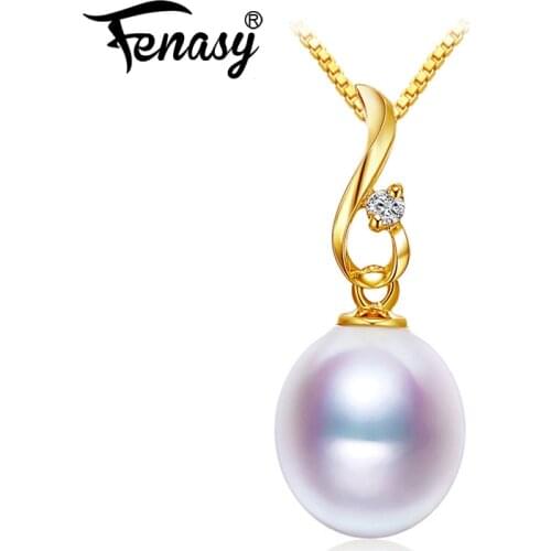 FENASY 18K Gold pendant pearl Jewelry heart pendant necklace women Pearl bohemian brand party pendants send S925 silver necklace