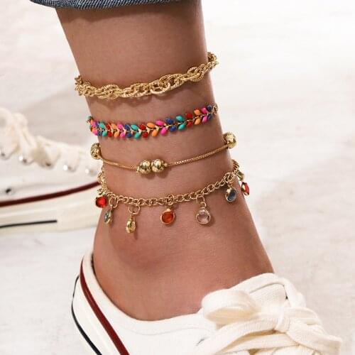 HI MAN 4Pcs/Set Australia Mixed Multicolor Acrylic Oval Crystal Anklet Women Fashion Personality Anniversary Jewelry