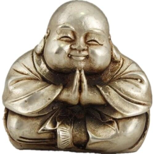 Exquisite WHITE COPPER HANDWORK CARVING MONK BUDDHA STATUE metal crafts