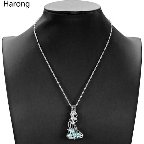 Classic Aladdin Princess Jasmine Pearl Pendant Necklace Cage Beads Stainless Steel Personality Cartoon Jewelry Accessories Gift