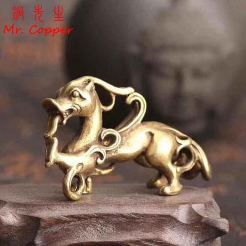 Brass Dragon Ornaments Chinese 12 Zodiac Animal Miniatures Figurines Desk Decoration Vintage Copper Mini Statue Home Decor Craft