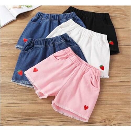 Summer Kids Short Denim Shorts For Girls Short Princess Jeans Children Pants Girl Strawberry and Heart-shaped pattern Clothing
