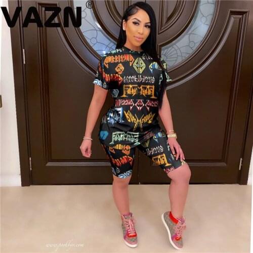 VAZN 2020 Summer Hot Sale Fancy Regular Homen Wear Tracksuits Casual Young Short Sleeve Top Short Pants Slim Women 2 Piece Set
