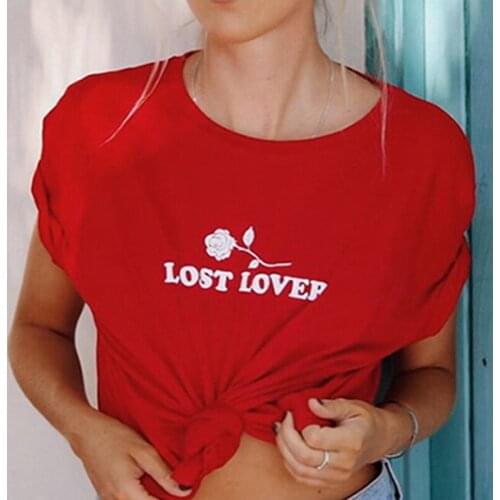 Lost lover Womens Short sleeve O neck Tshirt Drop shipping S-3XL 100% Cotton Funny Cute Letter print Graphic For Ladies tops