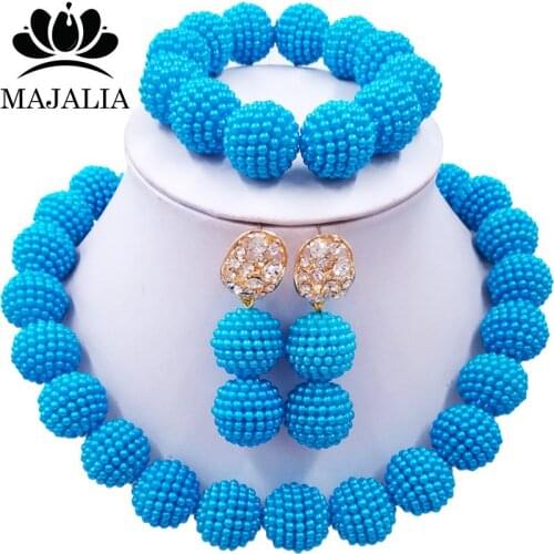 Majalia Classic Nigerian Wedding African Jewelery Set Blue Crystal Necklace Bride Jewelry Sets 1ZZ0015