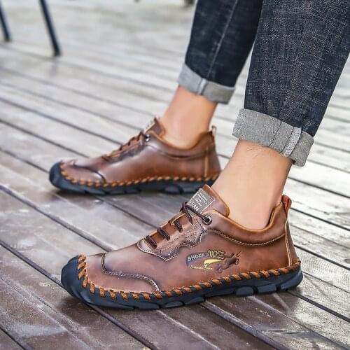 Fashion Men Casual Leather Shoes Quality Split Leather Men Shoes Loafers Flats Outdoor Moccasins Shoes Man Plus Size