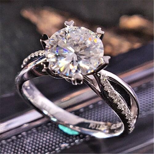 Fashion Simple Six Claw Crystal Ring Charm Women Inlay Zircon Silver Color Opening Ring Elegant Bride Eternal Engagement Jewelry