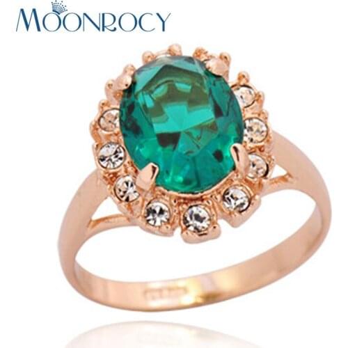 MOONROCY Italina Wedding Rose Gold Color Austrian Red Purple Green Crystal Rings for Women Dropshopping Party Jewelry