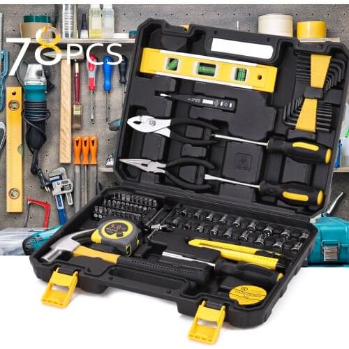 78pcs Wrench Pliers 3.0m Tape Measure Utility Cutter Household Combination Tool Set Hardware Tool Box Hand Tools Screwdriver Kit