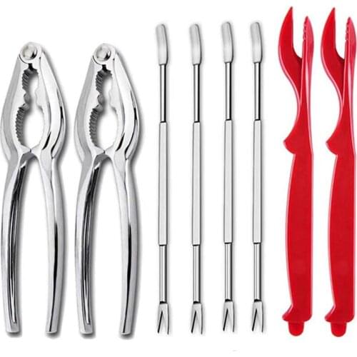 Seafood Tools Set 2 Crab Clip 2 Plastic Pick 4 Stainless Steel Forks 8Pcs