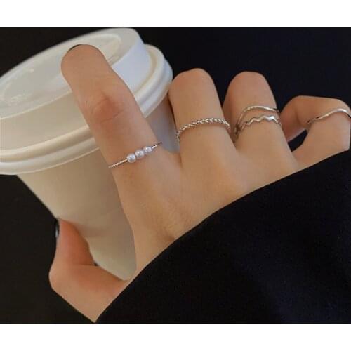 Initial Ring Five Piece Set Korean Fashion Light Luxury Pearl Niche Design Simplicity Women Ring