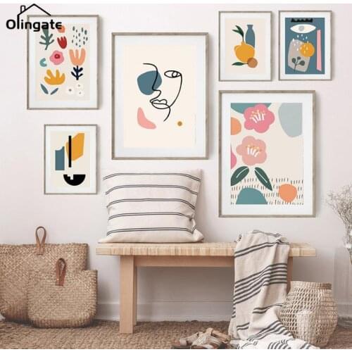 Color Abstract Line Face Flower Plant Vase Wall Art Canvas Painting Nordic Poster and Prints Wall Pictures for Living Room Decor