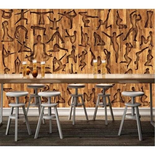 Custom wallpaper 3d mural papel de parede fitness sports yoga club wood plank woodworking papier peint sofa background wallpaper