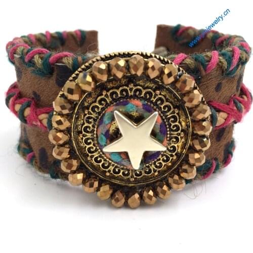 New European Jewelry Suppliers handmade weaving bracelet leather wide bracelet for women with star