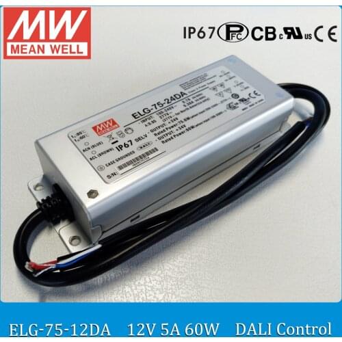 Original MEAN WELL ELG-75-12DA 60W 5A 12V LED driver ELG-75 IP67 DALI control meanwell LED driver 12V