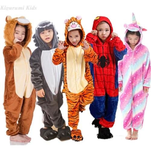 Kigurumi Spider One Piece Hood Pijama Anime Unicorn Onesie Pajamas Winter Jumpsuit Toddler Kids Girls Home Night Wear Boy Pijama