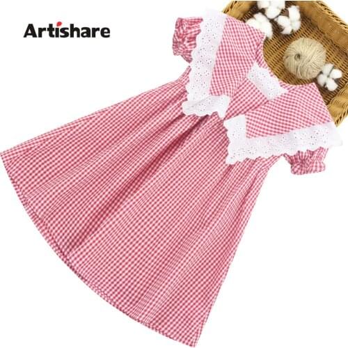 Girl Dress Plaid Pattern Girls Party Dress Kids Patchwork Children Party Dresses Summer Childrens Clothing 6 8 10 12 14