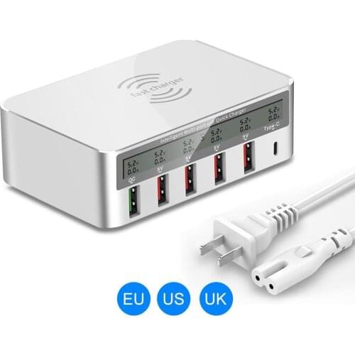 QI Wireless Charging Quick Charge 3.0 Smart USB Type C Fast Charger Adapter Station LED Display for iPhone Samsug Huawei xiaomi