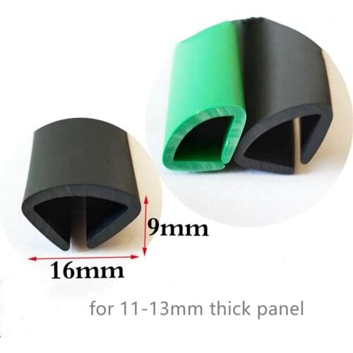 Rubber Sealing U Strip 9x16x9mm for 12 - 13mm thick Glass Metal Car Wood Panel Board Edge Encloser Shield Black Green