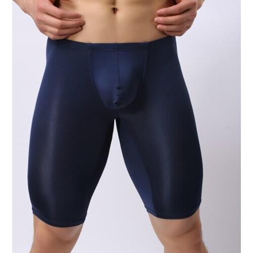 Sexy Mens Bodywear Silky Smooth Pouch Underwear Long Leg Boxer Short Leggings