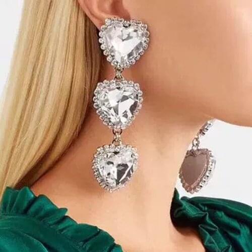 2019 rhinestone crystal heart clip on earrings without piercing for women no hole luxury earrings fashion 2019