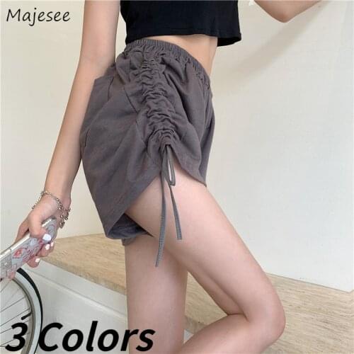 Shorts Women Shirring Fashion New Designers Elastic Waist Solid Leisure Cozy All-match Korean Style Female Teen Sexy Summer Home