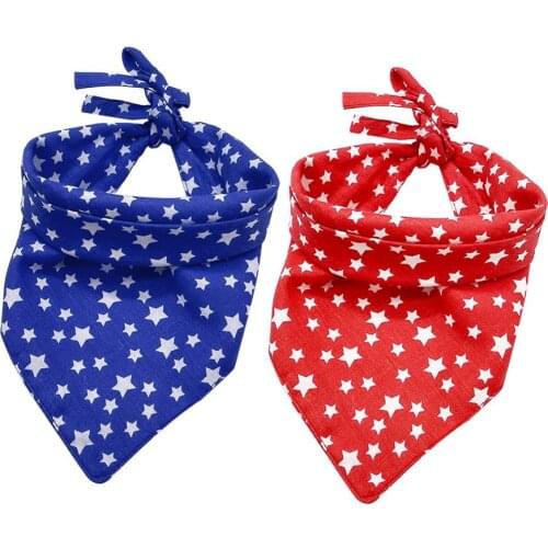 Pet Dog Bandana Dog Bibs Scarf Washable Cozy Cotton Red Blue Star Printing Puppy Kerchief Bow Tie Pet Grooming Accessories