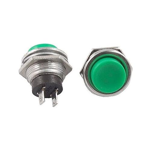 SPST OFF-(ON) 2 Lug Terminals Green Round Momentary Push Button Switch