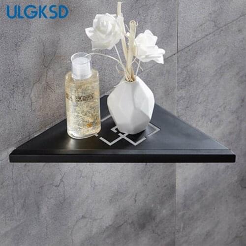 Ulgksd Bathroom accessories black brass corner shelf para bath bathroom shelves wall mount black bathroom rack holder