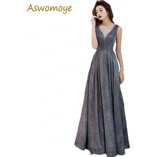 Illusion O-Neck A-Line Evening Dresses 2018 New Fashion Sexy Backless Party Dress Floor Length Custom Size vestido de festa