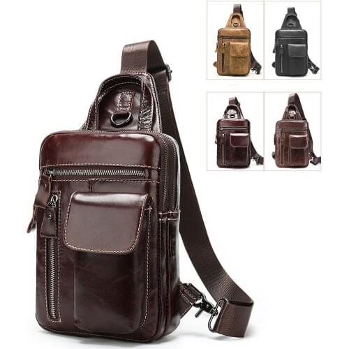 Vintage Leather Men 's Chest bag retro casual shoulder messenger bag Leather new top layer cowhide Men Chest bags