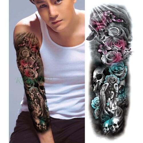 Waterproof Temporary Tattoo Sticker flowers skull pink eye angel wings full arm big fake tatto flash tatoo for men women girl