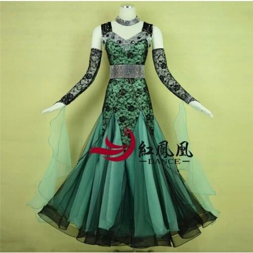 Green rhinestones Ballroom dance competition dress standard dresses modern dance costume ballroom waltz dress luminous costumes