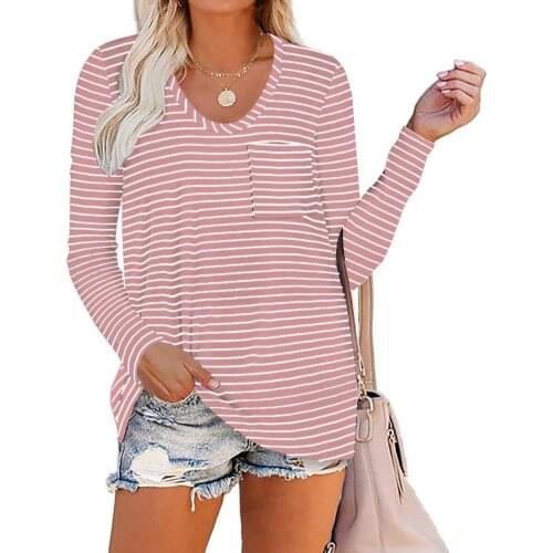 Long-sleeved Blouse Loose Large Size Round Collar O-neck Striped Long Sleeve Female Tops for Lady