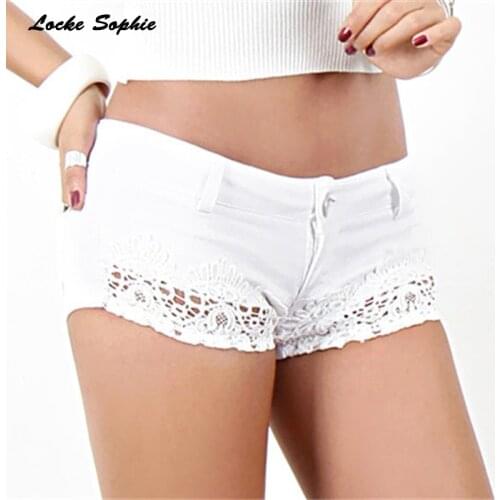 1pcs Womens super denim shorts Summer denim cotton Lace Splicing hollow shorts Ladies Skinny Sexy club super short jeans