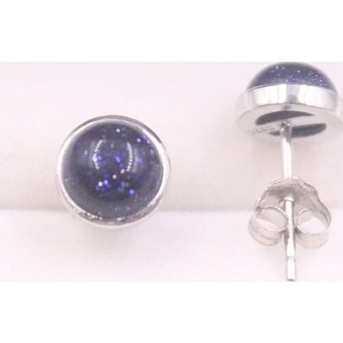 New Arrival S925 Sterling Silver Earrings Women Luck Blue Sandstone Round Stond Stud Earrings 14x6mm