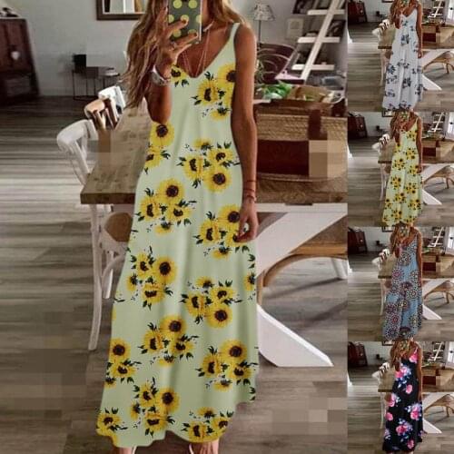 Women Flower Printed Sweet Sling Dress Slim Women Dress V Neck PolyesterSleeveless Summer Slip Dress for Daily Life Plus Size