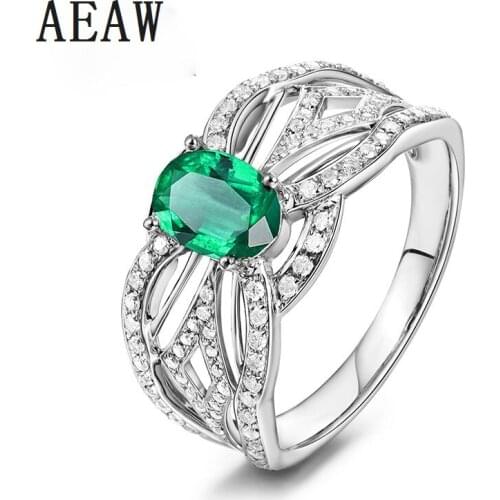 1.5ct Colombian Green Emerald Lab created Gemstone Solitaire with Moissanite Enagement Ring 14k White Gold Fine Ring Newly