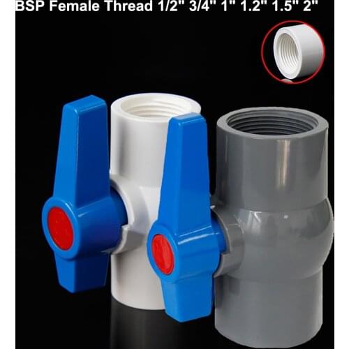 1Pc BSP 1/2" 3/4" 1" 1.2" 1.5" 2" Female Thread PVC Ball Valve Garden Irrigation Aquarium Fish Tank Water Pipe Valve Blue Handle
