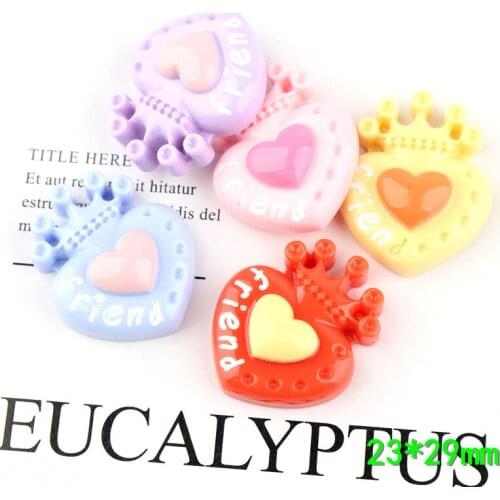10pcs 23*29mm Resin friend heart crown charms kawaii flatback cabochon for diy jewelry making findings fashion craft component