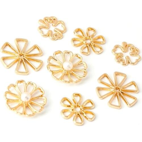 10Pcs/Lot Gold Hollow Flower Connector 12 14 16 18mm Alloy Charms Pendant for Earring Material Jewelry Supplies Findings