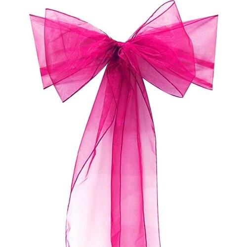 10pcs Transparent Organza Chair Ribbon Bows Sash For Wedding Banquet Chair Decor 275x20cm